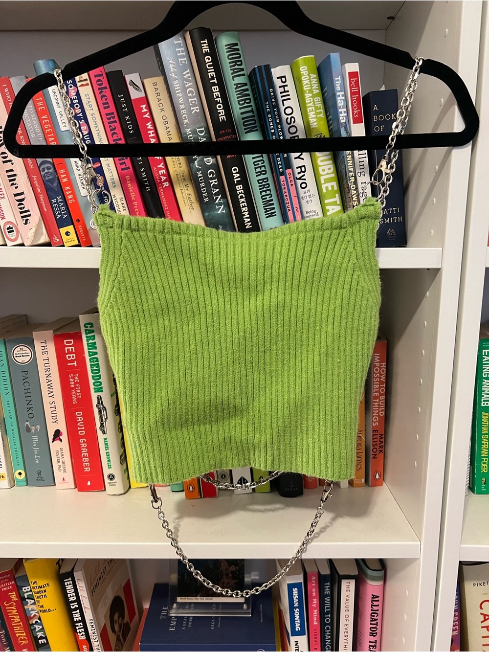 NWT Lime Green Ribbed Chain-Trim Crop Top